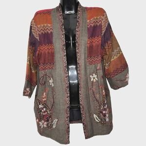 Soft Surroundings Jacket Womens Petite Large Multicolor Wool Embroidered Boho